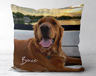 Personalized Pet Photo Pillow with Name, Custom Dog or Cat Keepsake, Animal Lover Gift