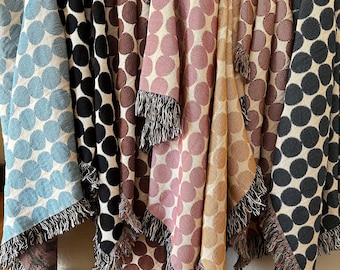 Woven Throw Blanket with Retro Dot Design | Mid Century Modern Style | Cozy Home Accent | Sofa or Bed Blanket | Cotton Anniversary Gift