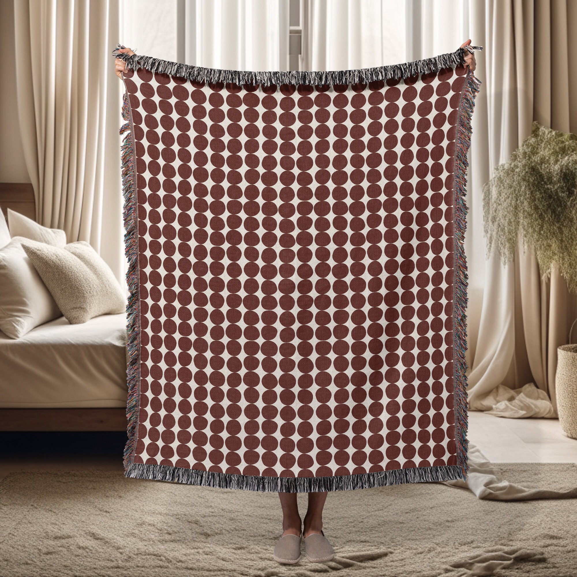 Mid Century Modern Blanket Brick Red Fall Home Decor Woven Throw for Couch Bed Sofa Birthday Gift for Her Cotton Anniversary Unique Textile Etsy Canada