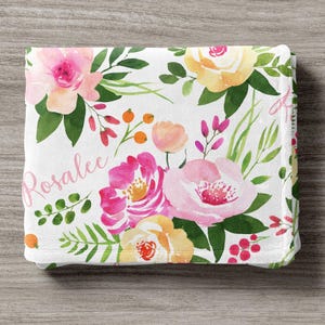Floral Pink Rose Baby Blanket: Personalized Newborn Gift