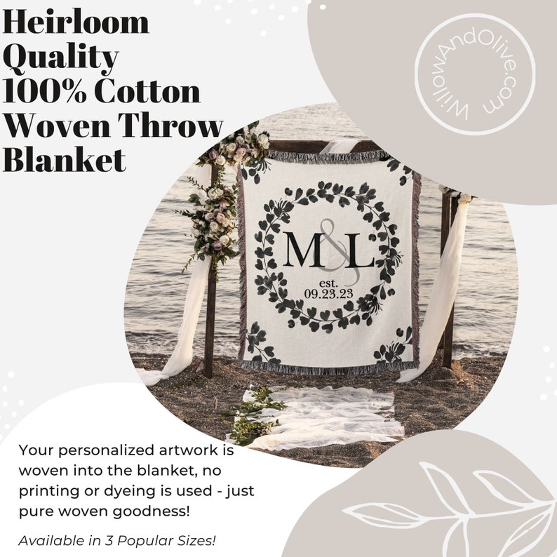 Cotton Anniversary Gift Personalized Throw Blanket Second Anniversary Gift for Wife Gift for Couples Initials Established Date Wedding Gift