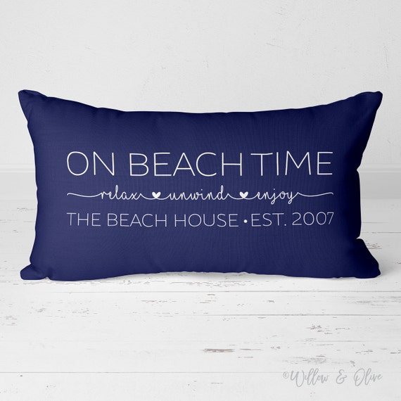 Personalized Beach House Pillow: Family Name & Established Date