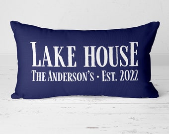 Personalized Lake House Family Name Lumbar Pillow, Custom Pillow,  Lake House Decor, Lake House Gift, Housewarming Gift, Lake Lover Gift