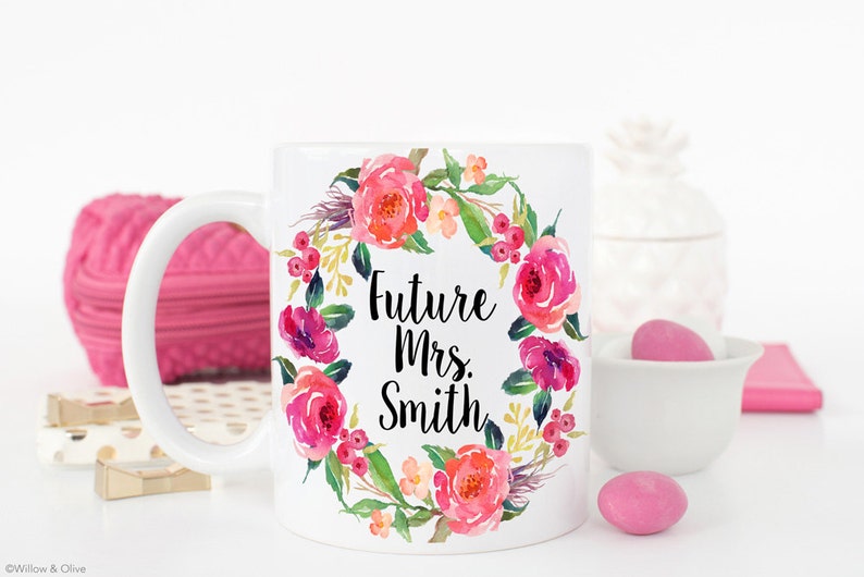 Engagement Mug Personalized Future Mrs Mug Engagement Gift Future Mrs Cup Engaged Mug Floral Wedding Mug Bridal Shower Gift Fiance Gift image 3