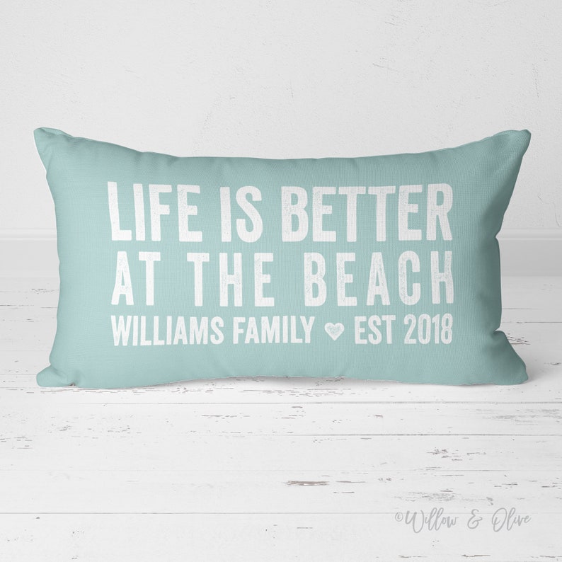 Beach Pillow, Life Is Better At The Beach Pillow, Beach House Decor, Custom Pillow Cover, Personalized Name Pillow, Establish Pillow 20-017 画像 6