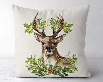 Christmas Pillow, Deer Pillow, Rustic Pillow, Animal Pillow, Farmhouse Pillow, Woodland Pillow, Christmas Decor, Holiday Pillow, 21-023