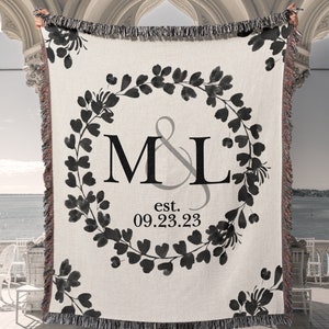 Cotton Anniversary Gift Personalized Throw Blanket Second Anniversary Gift for Wife Gift for Couples Initials Established Date Wedding Gift