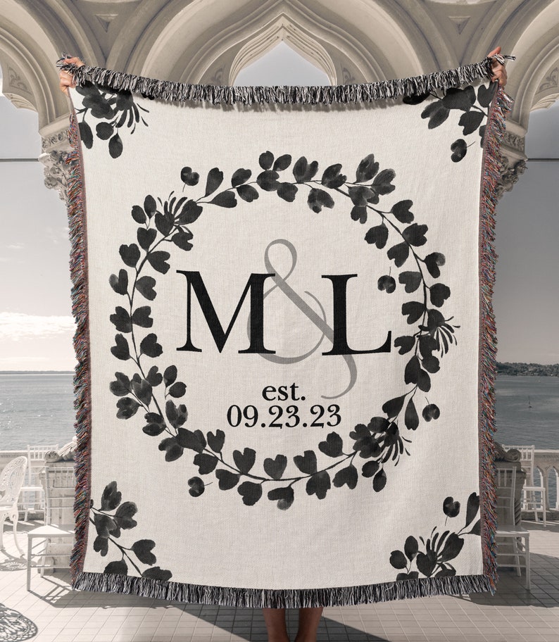 Cotton Anniversary Gift Personalized Throw Blanket Second Anniversary Gift for Wife Gift for Couples Initials Established Date Wedding Gift image 10