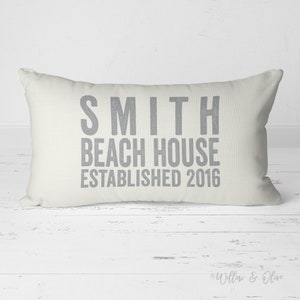 Personalized Beach House Pillow, Family Name Established Date Pillow, Custom Personalized Pillow, Beach House Pillow, Coastal Decor, 20-013