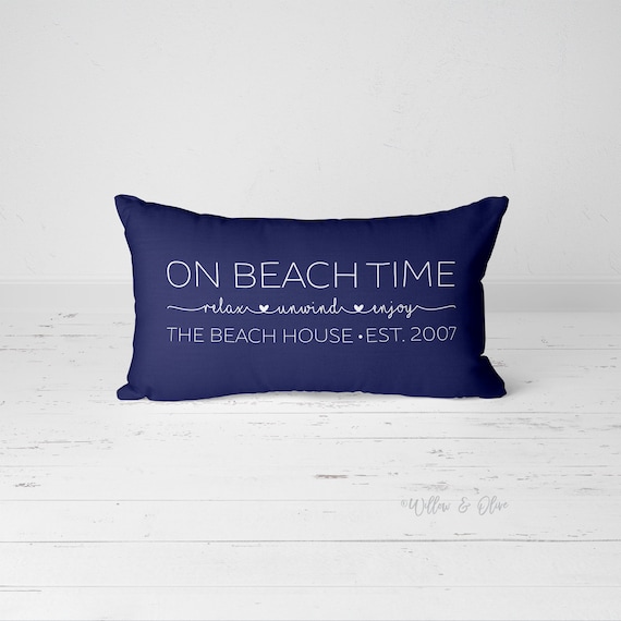 Personalized Beach House Pillow: Custom Family Name, Established Date