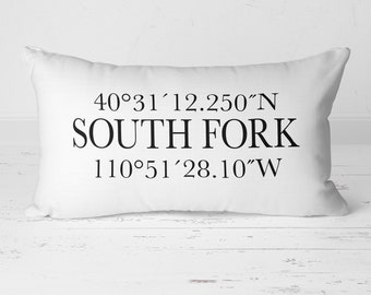 Custom Personalized Pillow, Latitude Longitude Pillow, Location Coordinates Pillow, Coordinates Pillow, Wedding Gift for Couple, 20-011A