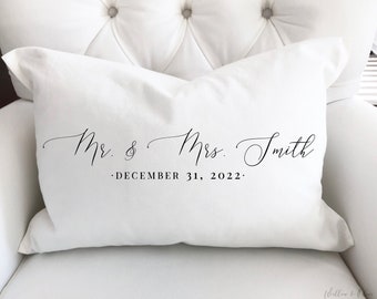 Personalized Wedding Pillow, Mr and Mrs Gift, Anniversary Date