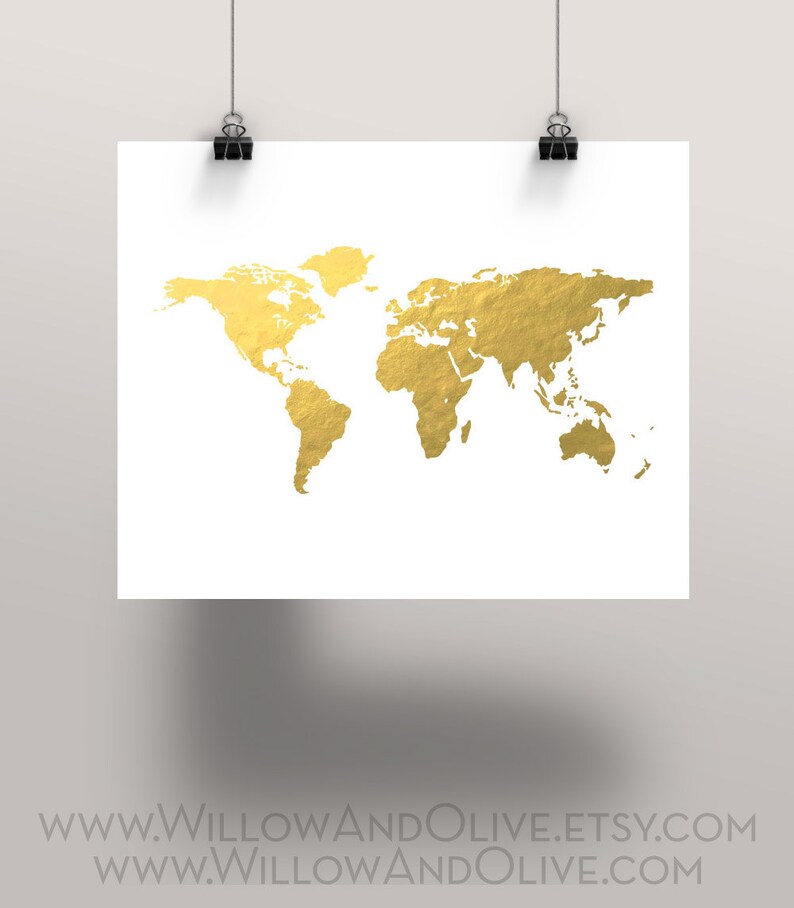 Travel Decor Gold World Map Gold Map Art Home Office Wall Art White /& Gold Minimalist Art WORLD MAP Faux Gold Foil Art Print