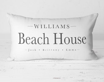 Beach Pillow, Name Pillow, Personalize Pillow, Beach Decor, Lumbar Pillow, Family Name Pillow, New Home Gift, Beach House Decor, 20-006