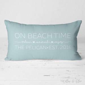 Personalized Family Name Established Date Pillow, Custom Pillow, Beach House Pillow, Housewarming Gift, Beach House Decor Gift  20-003