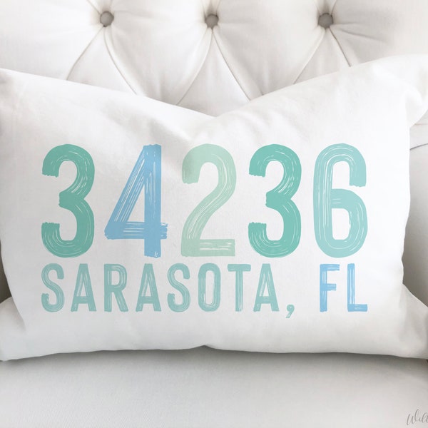 Beach House Pillow, Zip Code Pillow, Coastal Pillows, Personalized Lumbar Pillow, Housewarming Gift, New Home Gift, Gift from Realtor