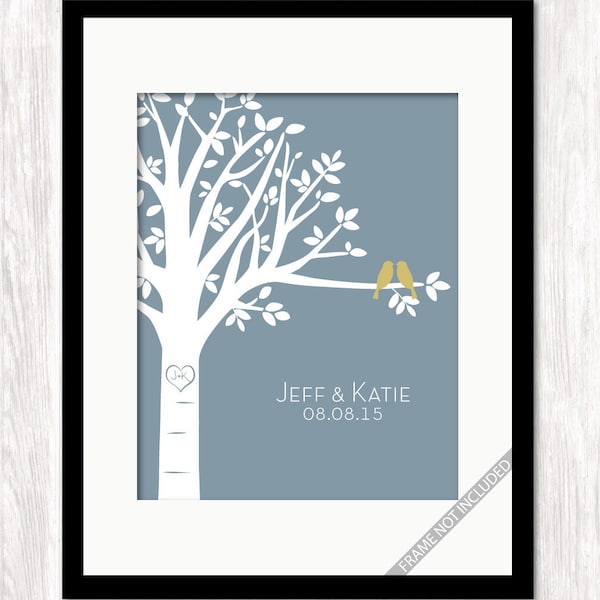 Personalized Family Tree Canvas, Custom Personalized Wedding Tree Print, Lovebirds in Tree, Family Name Est Date Sign, Wedding Tree Gift