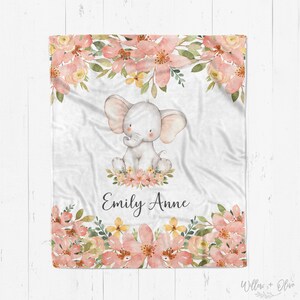 Personalized Baby Girl Blanket: Elephant Floral Name Blanket