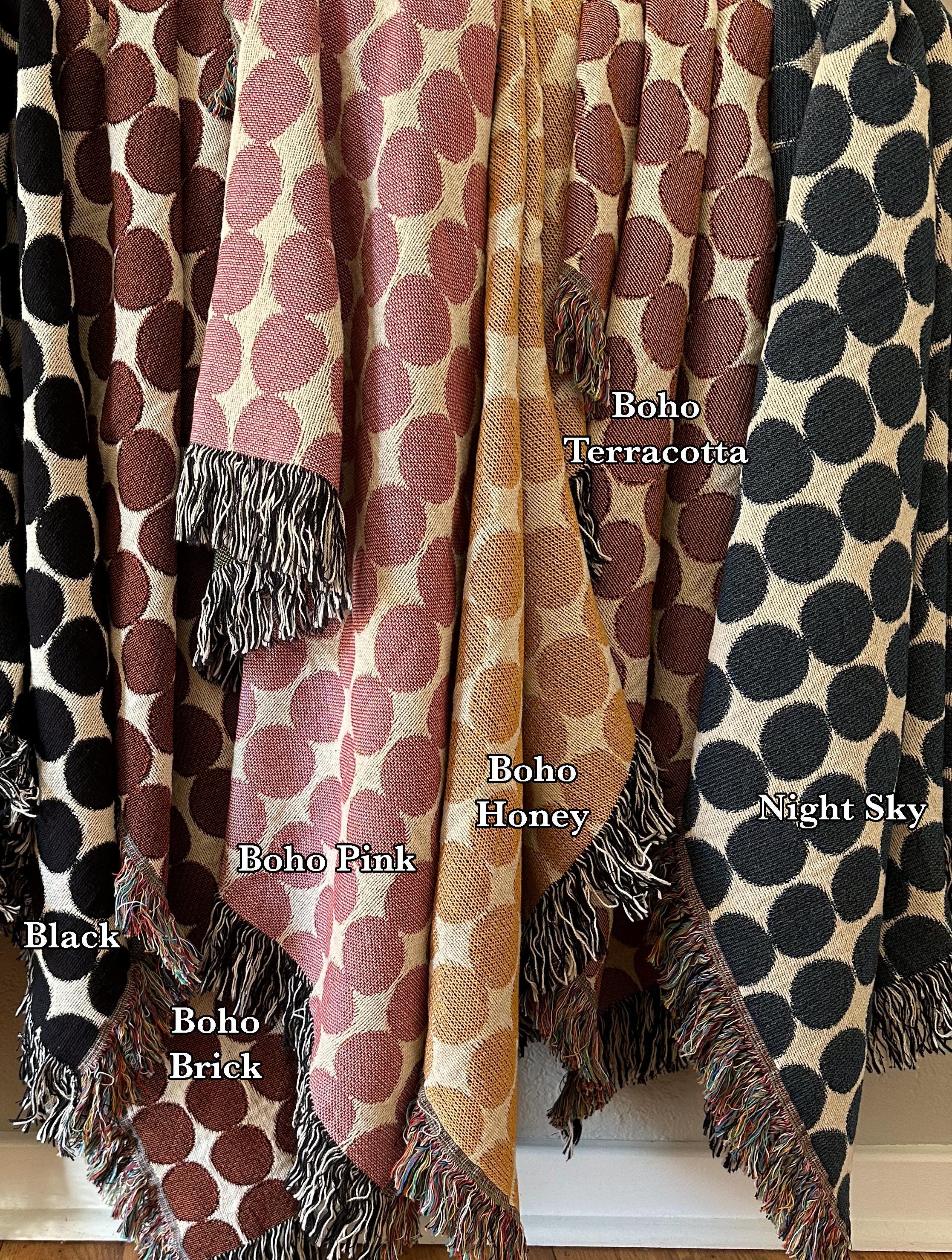 Pink Cotton Woven Throw Blanket: Mid-Century Modern Sofa Blanket