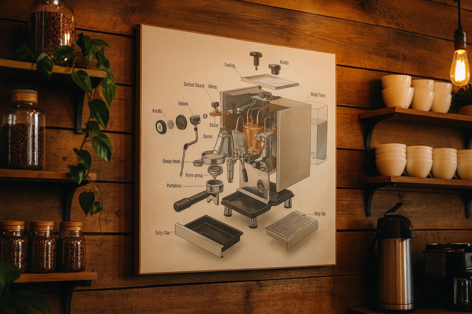 Coffee Machine Rhtt1 Exploded Plan Exploded Espresso Machine Diagram Canvas Art | Barista Wall Decor for ...