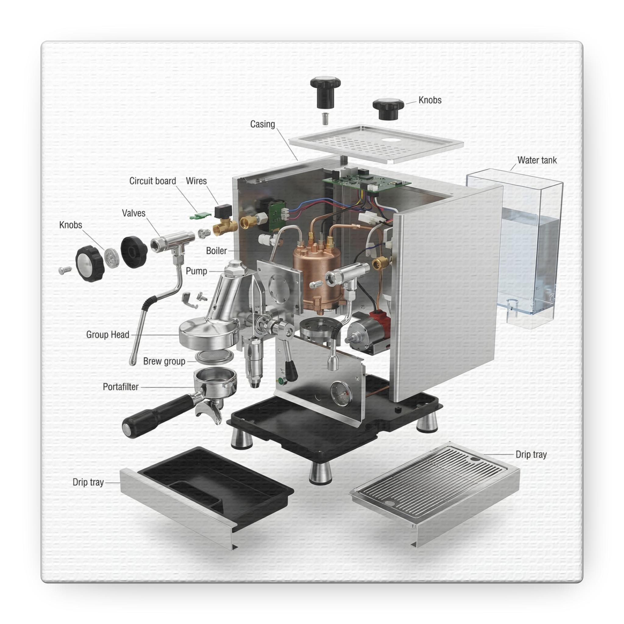 Coffee Machine Rhtt1 Exploded Plan Exploded Espresso Machine Diagram Canvas Art | Barista Wall Decor for ...