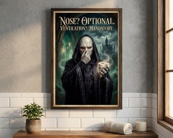 Arte mural divertido de mago oscuro para el baño: decoración humorística para el baño, ideal para amantes de la magia, el estilo gótico y las parodias de fantasía.