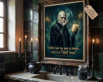 Lienzo artístico divertido de mago oscuro para baño: decoración de pared con cita humorística sobre papel higiénico para baños góticos, fanáticos de los magos y humor de fantasía oscura.