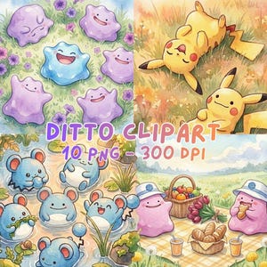 Ditto Pokemon Watercolor Clipart PNG Pack, Pokopia Art