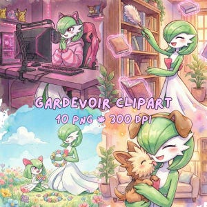 Paquete de imágenes prediseñadas PNG de acuarela de Pokémon Gardevoir, pegatinas digitales de arte Pokémon
