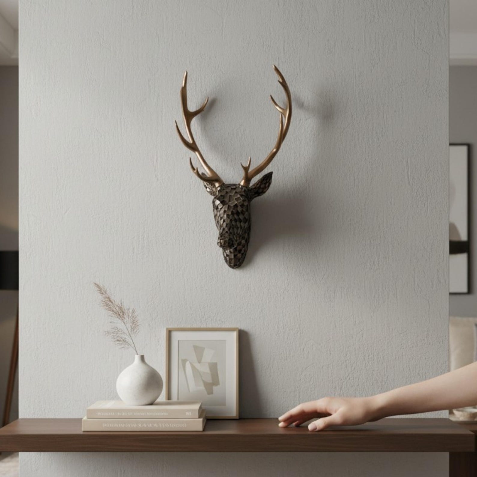 Modern Mosaic Deer Head Wall Decor, Resin Animal Trophy Sculpture for ...