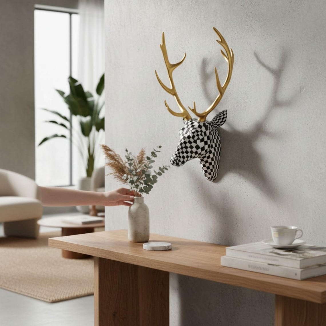Modern Mosaic Deer Head Wall Decor, Resin Animal Trophy Sculpture for ...