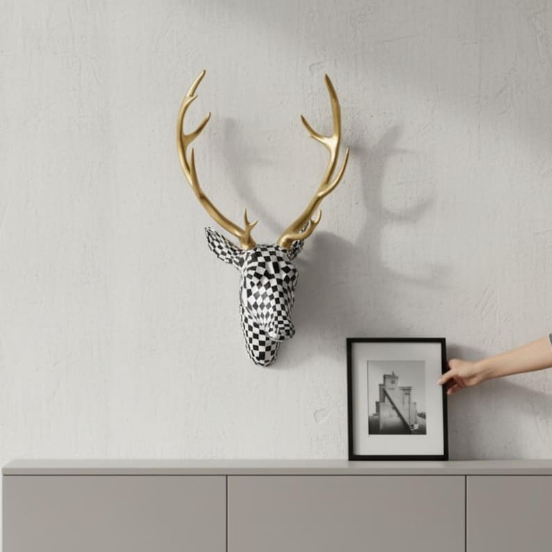 Modern Mosaic Deer Head Wall Decor, Resin Animal Trophy Sculpture for ...