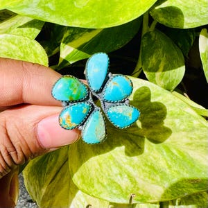 Handmade Blue Royston Turquoise Ring, 925 Silver Cabochon Cut Ring