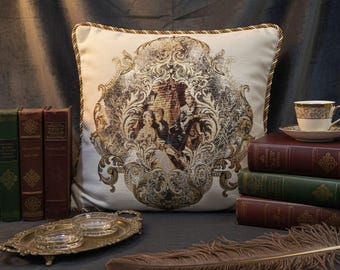 Luxury Gobelin Tapestry Pillow Cover, Vintage Baroque Cushion Case, Gold Lurex Throw Pillow, Elegant 20x20 Home Decor, Royal Style Gift