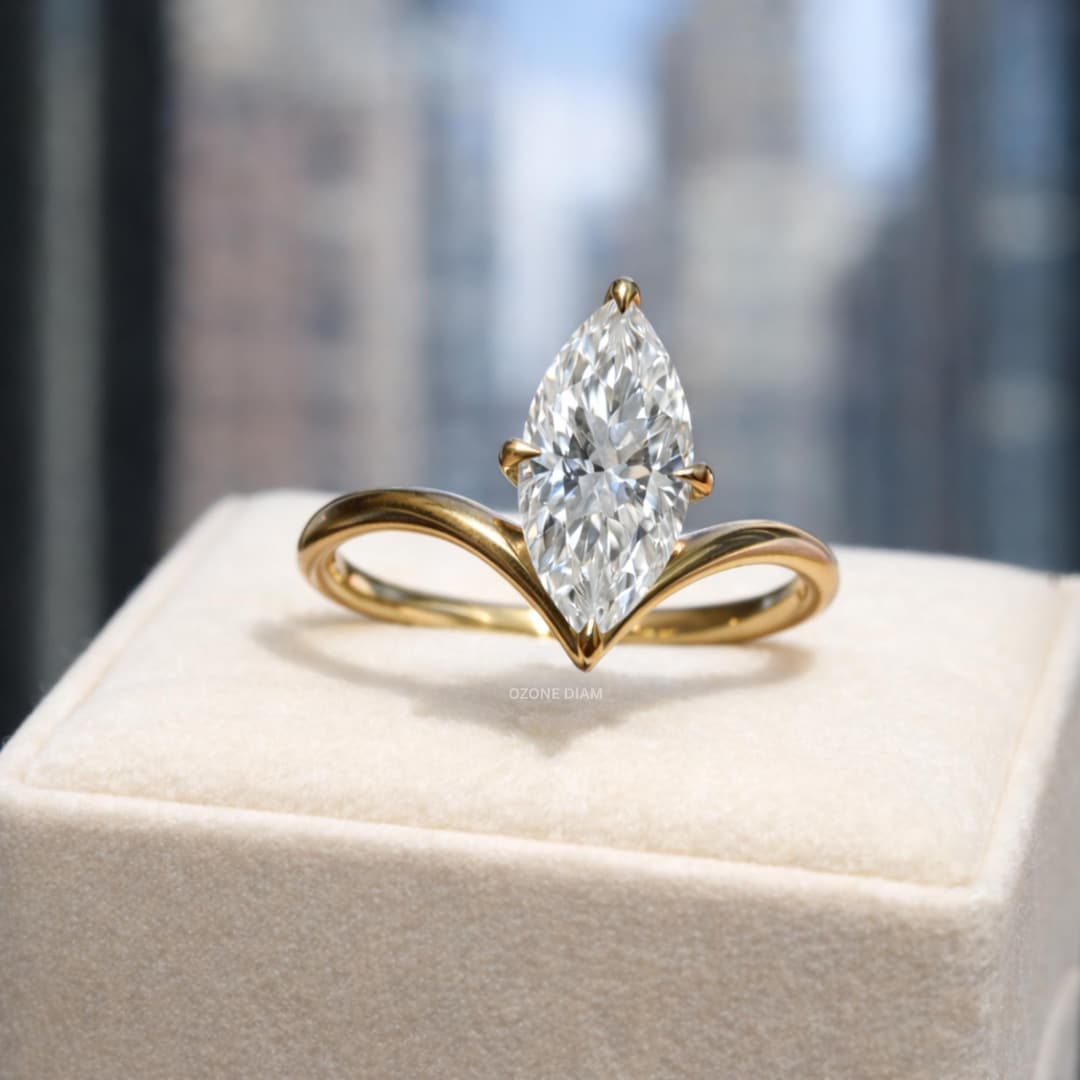 2CT Marquise Cut Lab Grown Diamond Engagement Ring, 14k Solid Gold ...