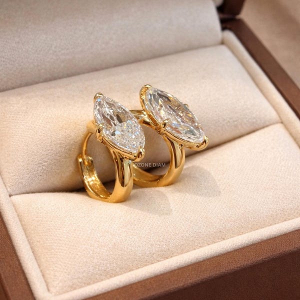 Marquise Cut Lab Grown Diamond Bridal Hoop Earring, Anniversary Gift For Her