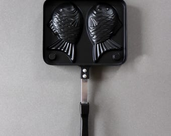 Japanische Taiyaki-Pfanne für Gasherde, doppelter Fischkuchenformer, antihaftbeschichtete Aluminiumform, Kochutensil für japanisches Streetfood