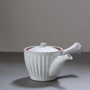 Japanese Kyusu Teapot with Stainless Steel Infuser | Carved Ceramic Teapot | Minimal Gray Pottery | 250ml Handmade Tea Pot