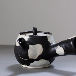Japanese Studio Pottery Teapot, Artist Made Kyusu, Black and White Ceramic Teapot, Wabi Sabi Tea Ware, Vintage Deadstock