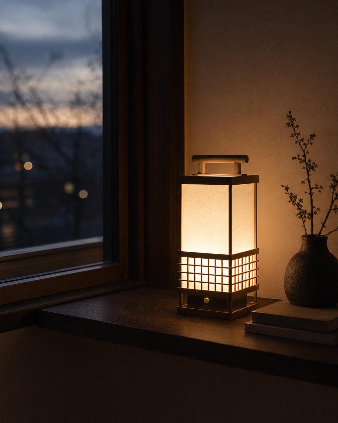 Japanese Hinoki & Washi Lantern Lamp | Motion Sensor LED Night