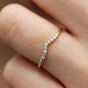 V Shaped Band, Moissanite Wedding Band For Women, V Shape Ring, Chevron Band, Curved Wedding Band, Solid 14K Gold Ring, V Wedding Band