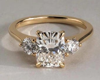 2.5 CT Cushion Moissanite Engagement Ring 14K Gold Three Stone Wedding Ring Promise Ring Cushion Three Stone Ring Anniversary Gift for Woman