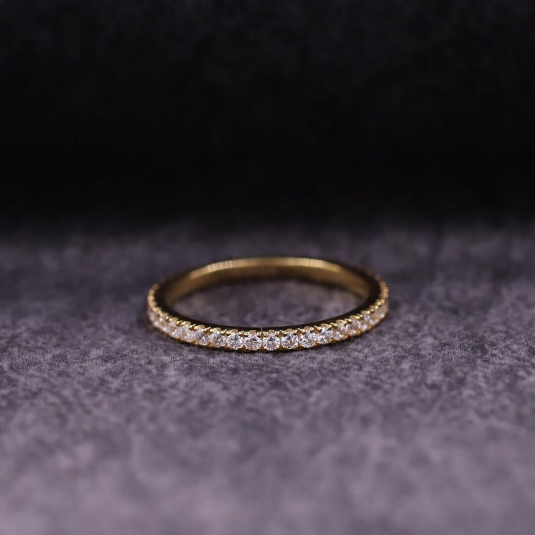 Round Moissanite Full Eternity Engagement Band Yellow Gold Stackable ...
