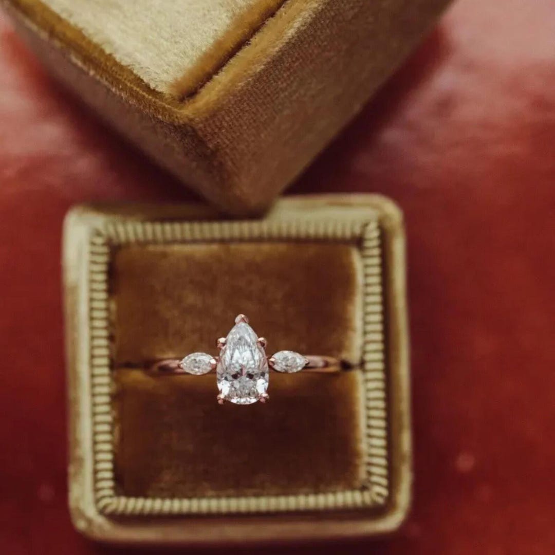 3 CT Pear Cut Moissanite Engagement Ring 14K Solid Yellow Gold Ring ...