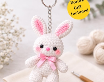 Bunny Keychain Crochet Pattern PDF | amigurumi rabbit keychain plush |  plushie animal toy | bag toys