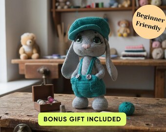 Virkat kaninmönster PDF, amigurumi plyschkanindocka, djurplyschleksak, kaninheminredning