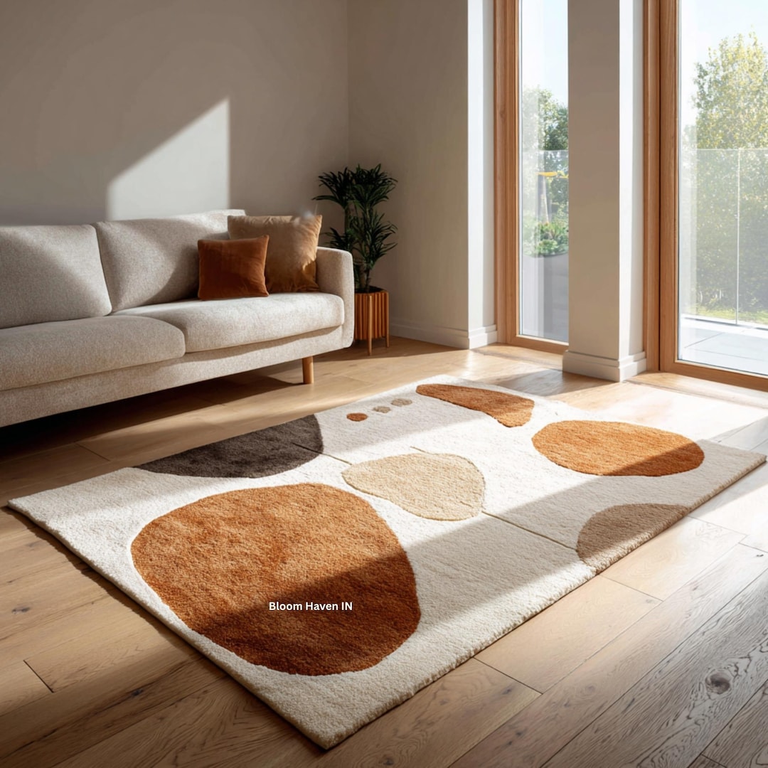 Earthy Brown Rug Earth Tone Abstract Rug | Terracotta Brown Modern Organic Shape Area ...