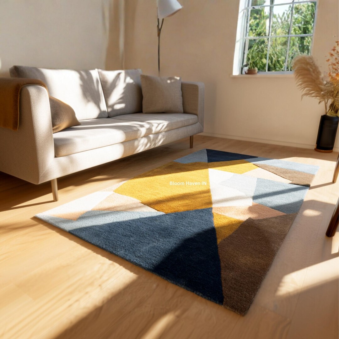 4x6 Rectangular Rug 4x6 Feet Rectangle Modern Blue, Yellow Geometric Rug for Living Room ...