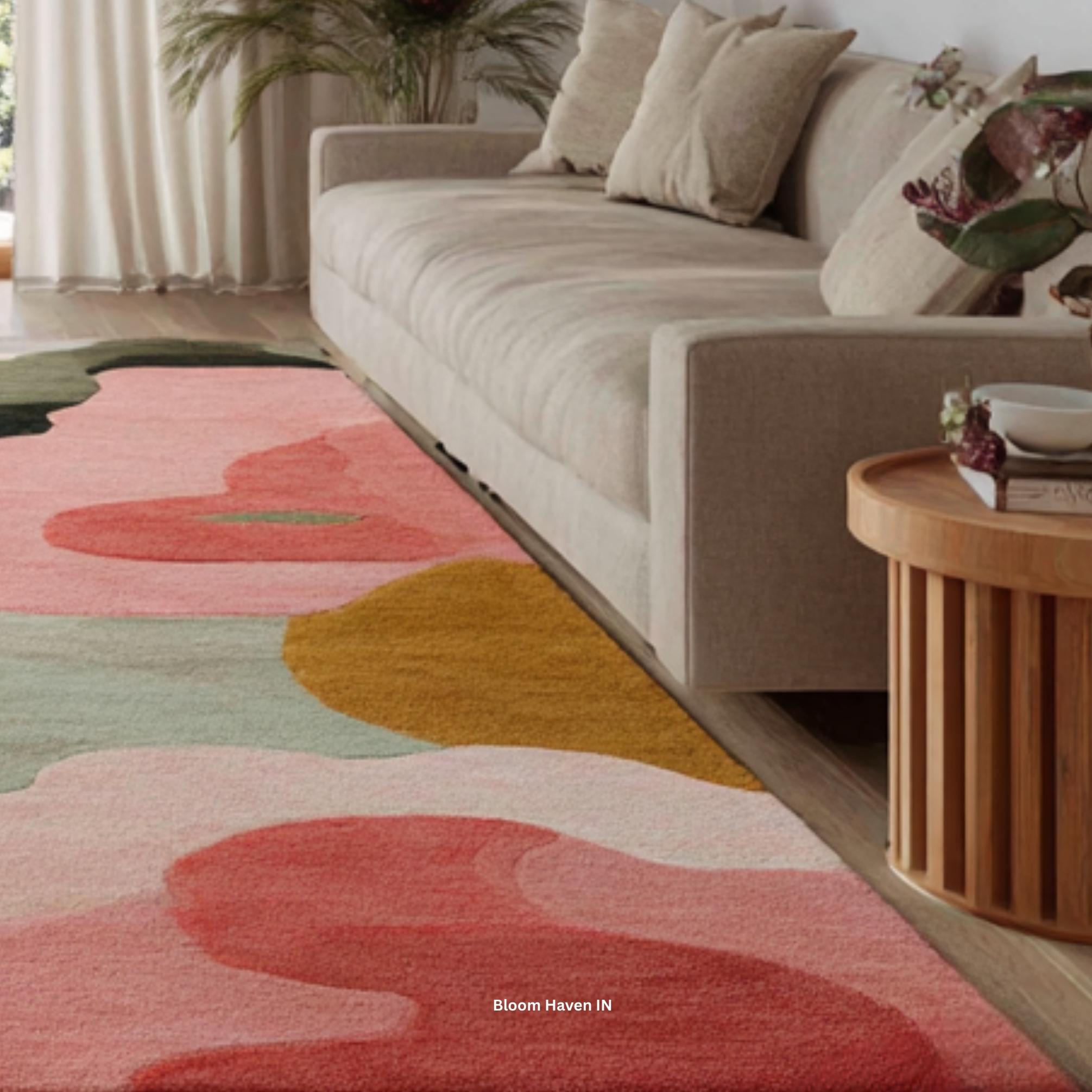 Soft Floral Abstract Area Rug | Blush Pink Sage Green & Yellow | Modern ...