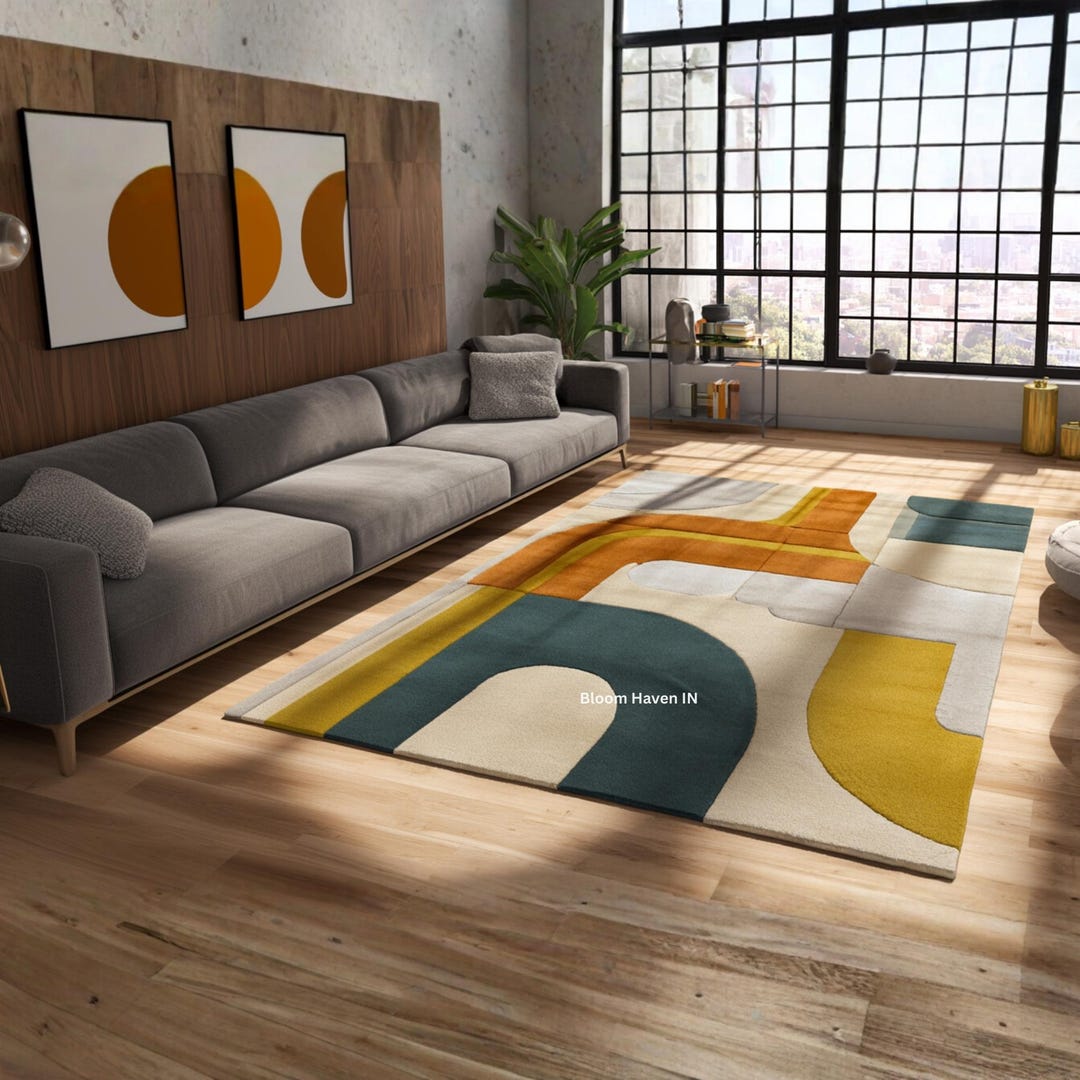 Square Pattern Extra Large Area Rug 6x6 Feet Square Arch Pattern Area Rug for Living Room | Mid Century ...